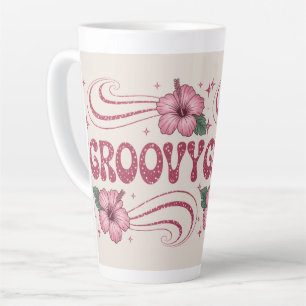 Tasse rétro groovy à latte au hibiscus rose