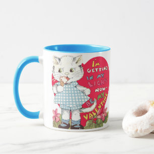 Tasse Retro Saint-Valentin Chat Vintage Mangeant une Crè
