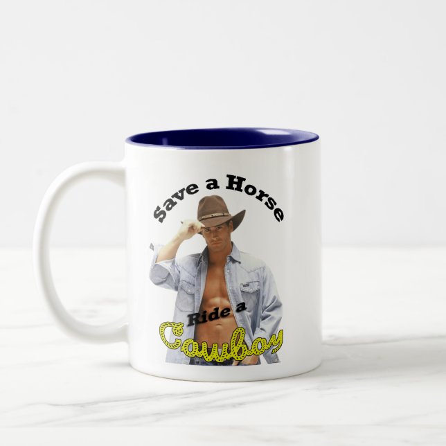 Tasse: Retten Sie einer Pferdefahrt einen Cowboy Zweifarbige Tasse (Links)
