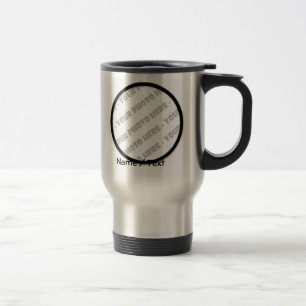 Tasse ronde de voyage de photo et de textes -