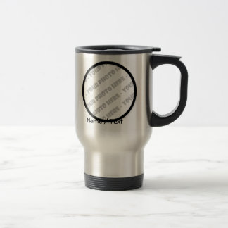 Tasse ronde de voyage de photo et de textes -