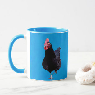 Tasse Rooster Noir Sur Arrière - plan Bleu,