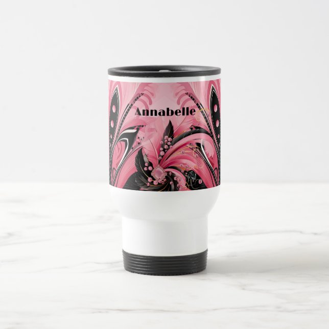 Tasse Rosa und Schwarz Art Deco Plume (Mittel)