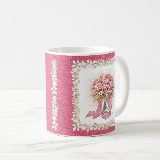 Tasse Rosa und Weiß Bouquet (VorderseiteRechts)