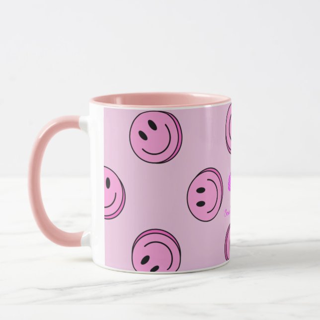Tasse rose à visage heureux avec poignée rose (Gauche)