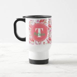 Tasse rose de monogramme de motif de Flamant rose