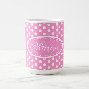 Tasse rose et blanche de motif de point de polka