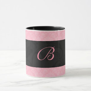 Tasse Rose et noir Monogramme Feminine Damask