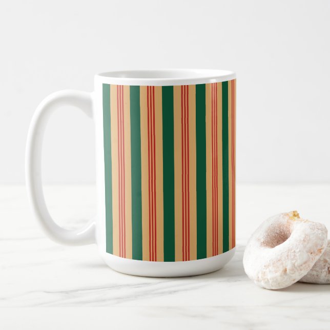 Tasse rot, grün und goldgestreift - Große (Mit Donut)