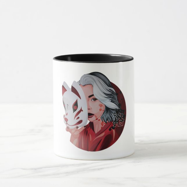 Tasse Rot und Schwarz Mujina Illustration (Zentrum)