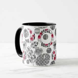 Tasse,Rot und Schwarz, Quilting ,Patchwork, Rustik Tasse