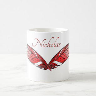 Tasse - Rote Federn und Name