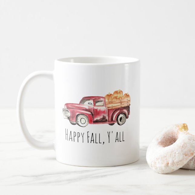 Tasse rouge de citrouille de camion - "automne (Avec donut)