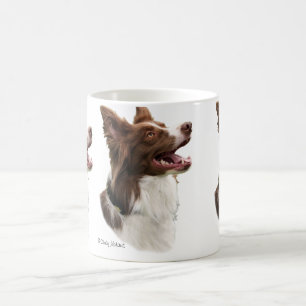 Tasse rouge de conception de tête de border colli
