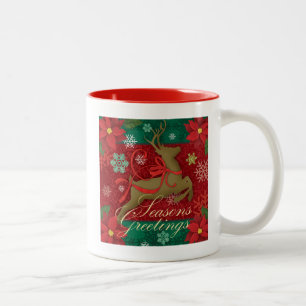 Tasse rouge de fête de vacances de renne, Joyeuses