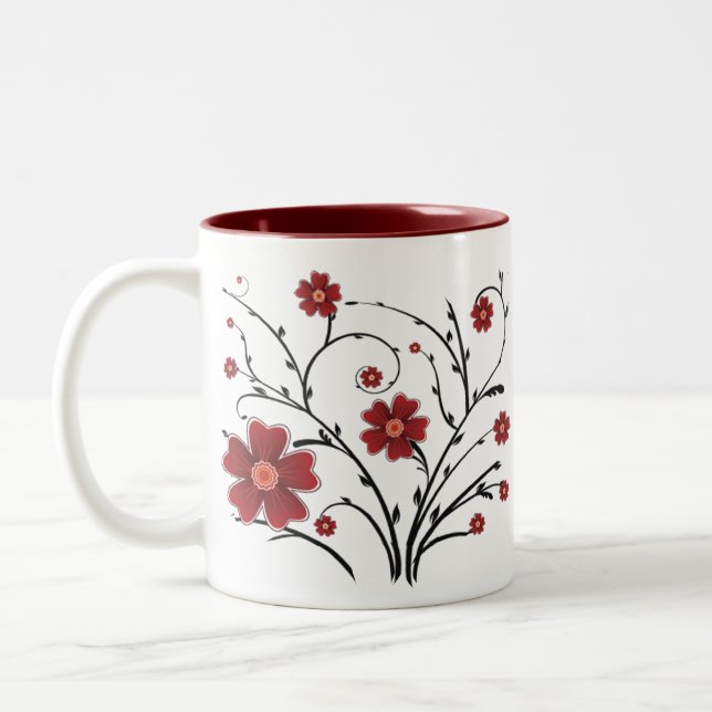 Tasse rouge de fleurs (Gauche)