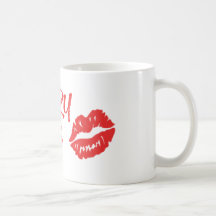 Tasse rouge de marque de baiser de lèvres de