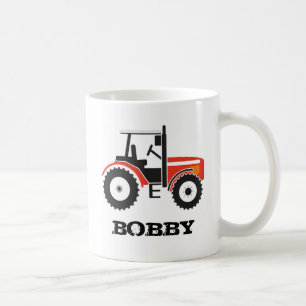 Tasse rouge de tracteur avec le nom