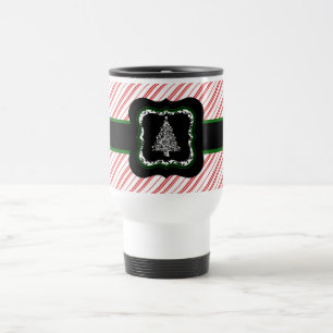 Tasse rouge de voyage de rayure d'arbre de Noël