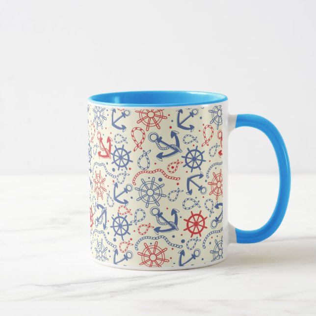 Tasse Rouge et arrière - plan de marine avec l'ancre (Droite)