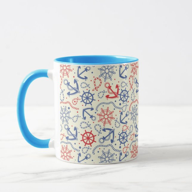 Tasse Rouge et arrière - plan de marine avec l'ancre (Gauche)