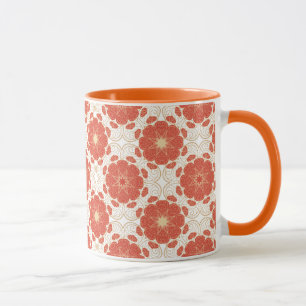 Tasse Rouge et motif floral de dentelle d'or