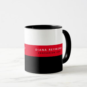 tasse rouge noire avec nom et profession