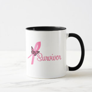 Tasse Ruban rose de papillon - survivant de cancer du