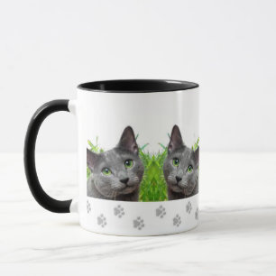 Tasse russe de sonnerie de chat bleu