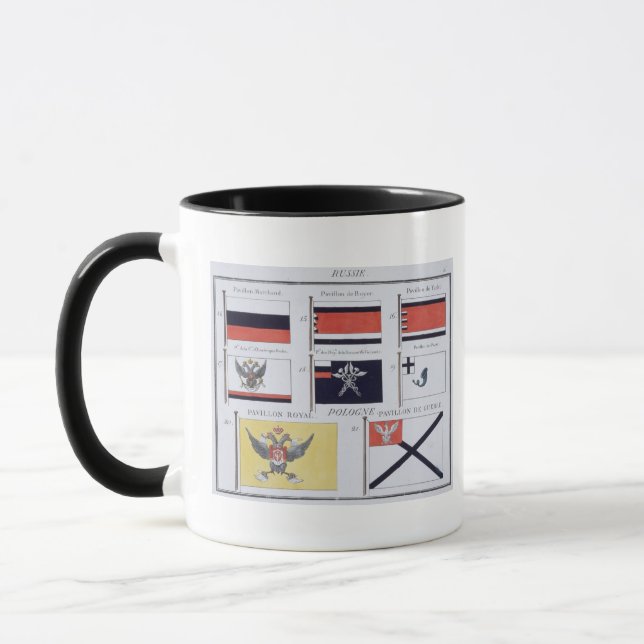 Tasse Russe diminue, d'un livre français des drapeaux, (Gauche)