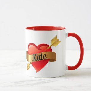 Tasse Saint-Valentin Coeur rouge Personnalisé Nom de la 