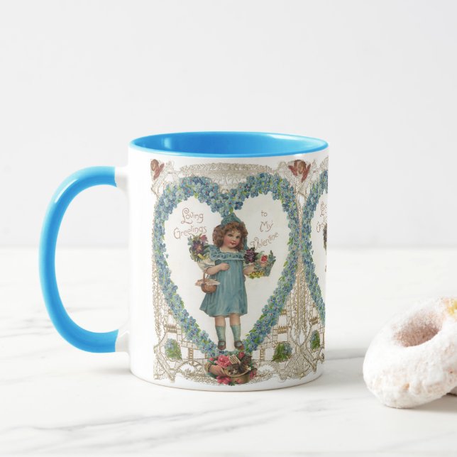 Tasse Saint-Valentin, Victorienne vintage, couronne de c (Avec donut)