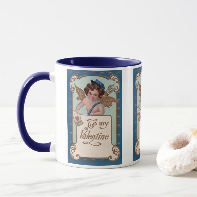 Tasse Saint-Valentin vintage, Chérubin avec lettres d'am (Avec donut)
