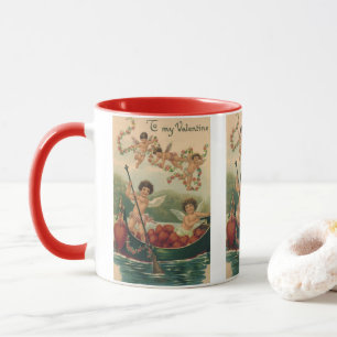 Tasse Saint Valentin vintage, Cherubs victoriens en bate
