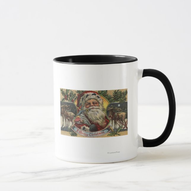 Tasse Salutation de NoëlPère Noël et rennes (Droite)