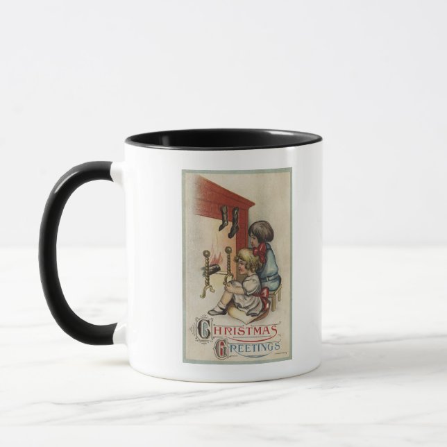 Tasse Salutation de NoëlPetites filles par cheminée (Gauche)
