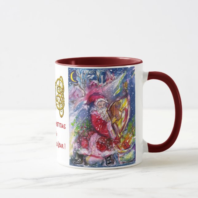 Tasse SANTA CLAUS JOUER HARP Gold Celtic Knots Blanc (Droite)