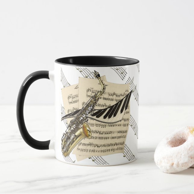 Tasse Saxophone et musique de piano (Avec donut)