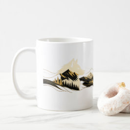 Tasse Scène de Montagne Ligne Dorée Loup