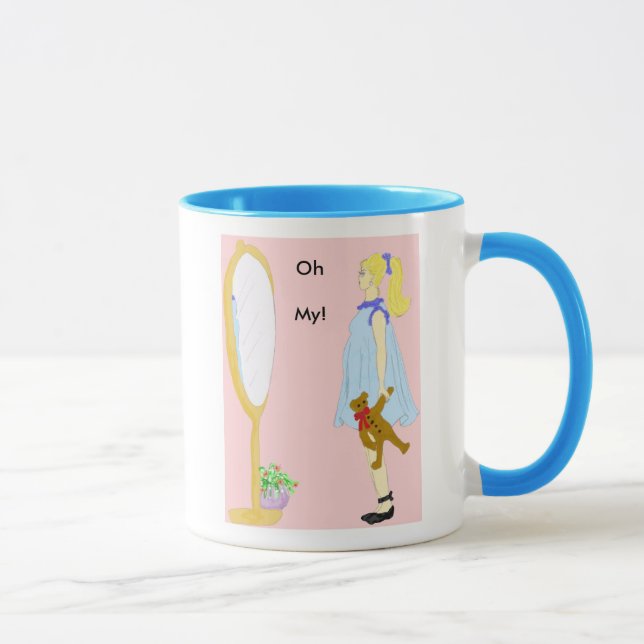 Tasse, schwangere Frau in Spiegel Tasse (Rechts)