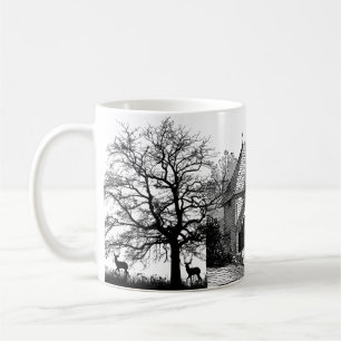 Tasse Schwarz-Weiß-Graphic House und Bäume
