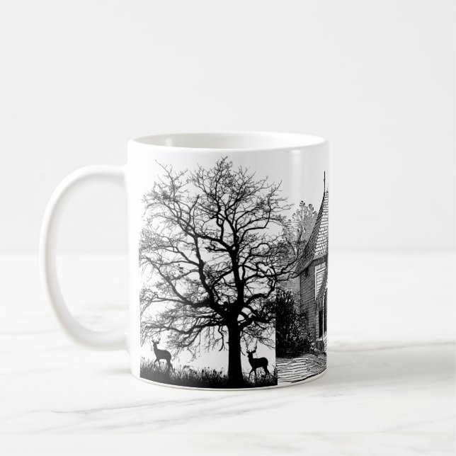 Tasse Schwarz-Weiß-Graphic House und Bäume (Links)
