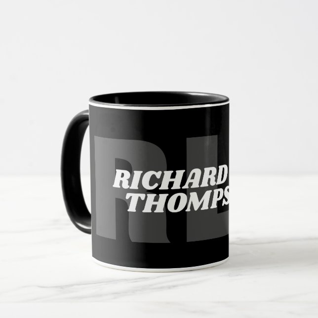 Tasse Schwarz-Weiß-Monogramm ( Name + Initialen ) (Vorderseite Links)