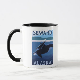 Tasse Seward, AlaskaOrca et scène de veau