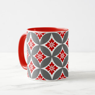 Tasse Shippo avec Motif Fleur, Rouge, Blanc et Gris