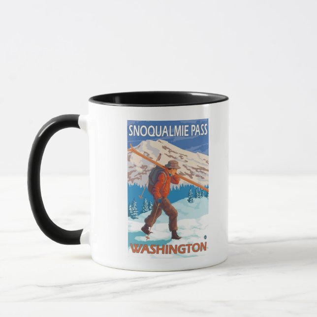 Tasse Skier transportant ski de neige - Snoqualmie Pass, (Gauche)