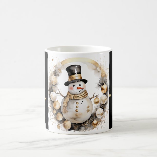 Tasse Snowman Watercolor Stripes Black Gold Var07 (Centre)