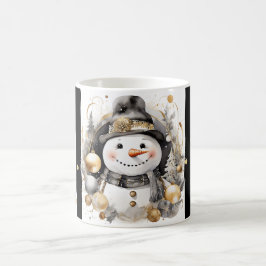 Tasse Snowman Watercolor Stripes Black Gold Var08