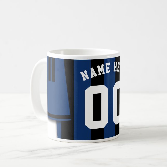 Tasse Soccer Jersey, Black Blue Stripes (Vorderseite Links)