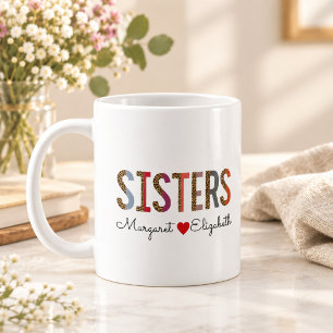 Tasse Sœurs Colorées Léopard – Cadeau Noms Personn